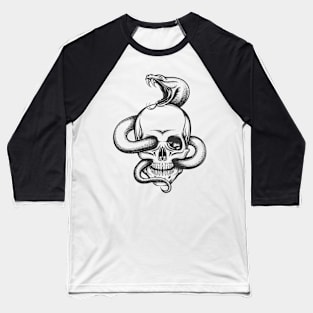 Snake and Skull Engraving Illustration Baseball T-Shirt